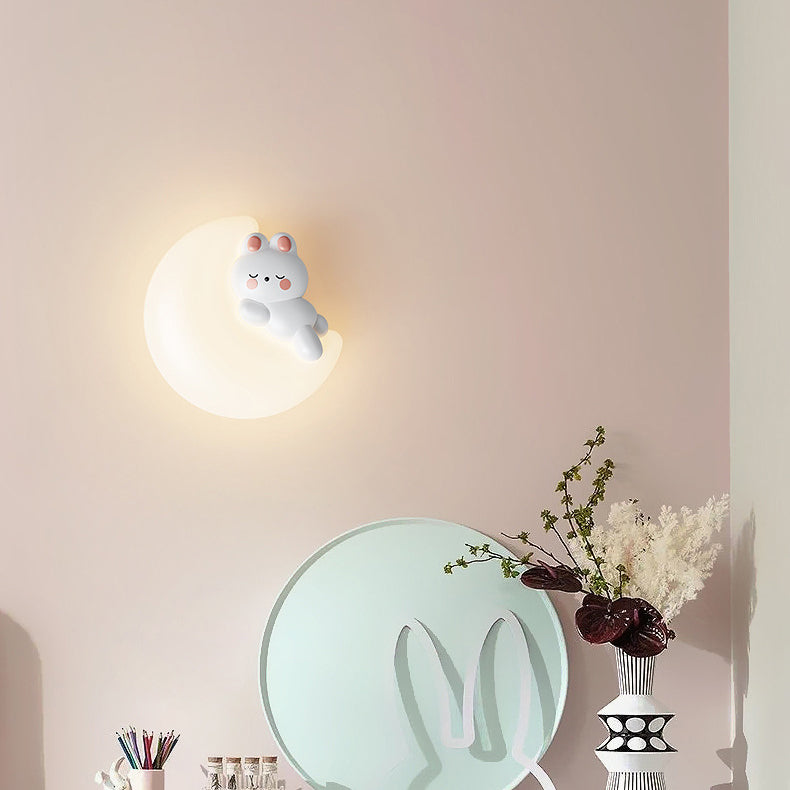 Contemporary Creative Cartoon Animal Rabbit Bear Star Moon Shape PE Iron LED Wall Sconce Lamp For Living Room Cuvalon
