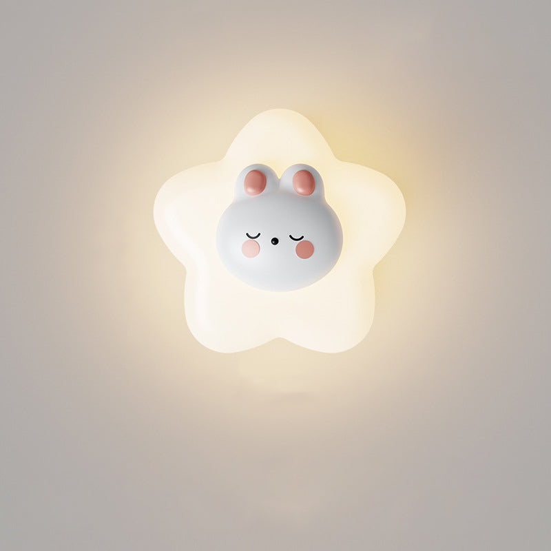 Contemporary Creative Cartoon Animal Rabbit Bear Star Moon Shape PE Iron LED Wall Sconce Lamp For Living Room Cuvalon