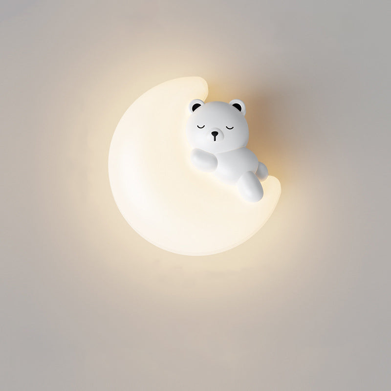 Contemporary Creative Cartoon Animal Rabbit Bear Star Moon Shape PE Iron LED Wall Sconce Lamp For Living Room Cuvalon