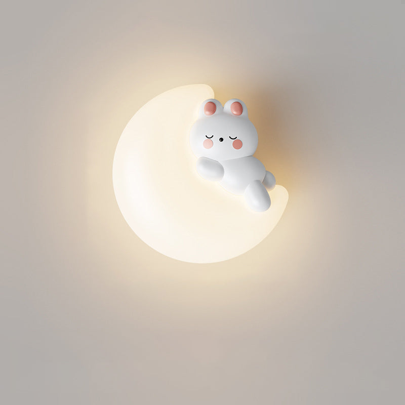 Contemporary Creative Cartoon Animal Rabbit Bear Star Moon Shape PE Iron LED Wall Sconce Lamp For Living Room Cuvalon