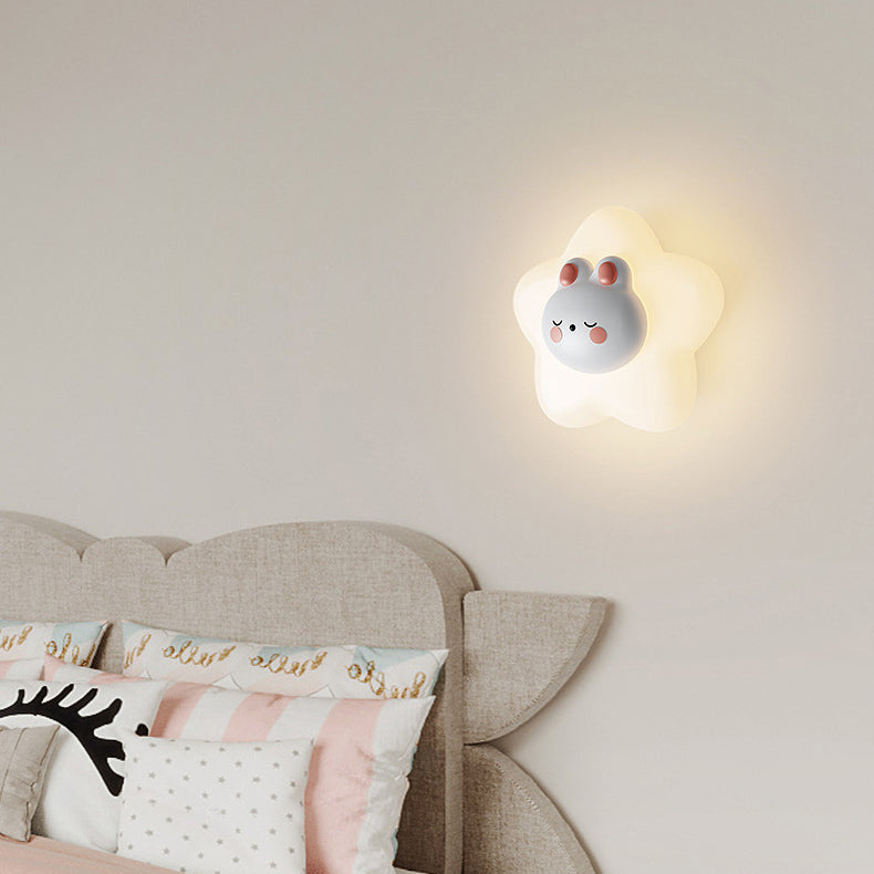 Contemporary Creative Cartoon Animal Rabbit Bear Star Moon Shape PE Iron LED Wall Sconce Lamp For Living Room Cuvalon