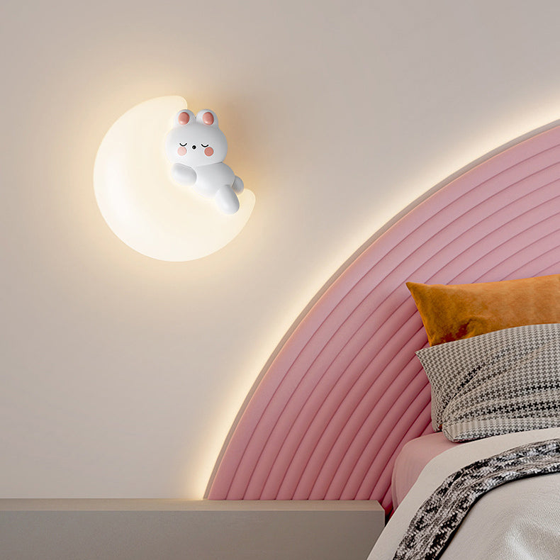 Contemporary Creative Cartoon Animal Rabbit Bear Star Moon Shape PE Iron LED Wall Sconce Lamp For Living Room Cuvalon