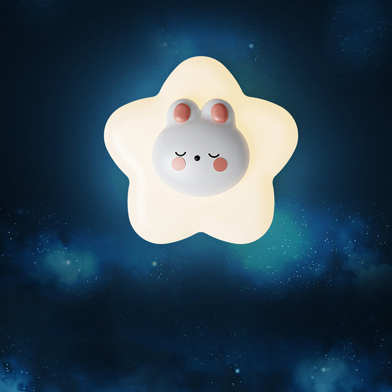 Contemporary Creative Cartoon Animal Rabbit Bear Star Moon Shape PE Iron LED Wall Sconce Lamp For Living Room Cuvalon