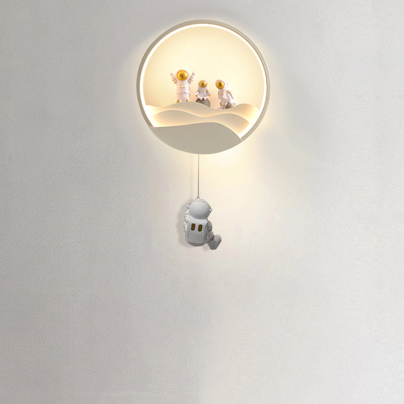 Contemporary Creative Kids Astronaut Rotating Lunar Eclipse Silicone Resin Aluminum LED Wall Sconce Lamp For Bedroom Cuvalon