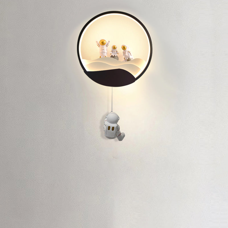 Contemporary Creative Kids Astronaut Rotating Lunar Eclipse Silicone Resin Aluminum LED Wall Sconce Lamp For Bedroom Cuvalon