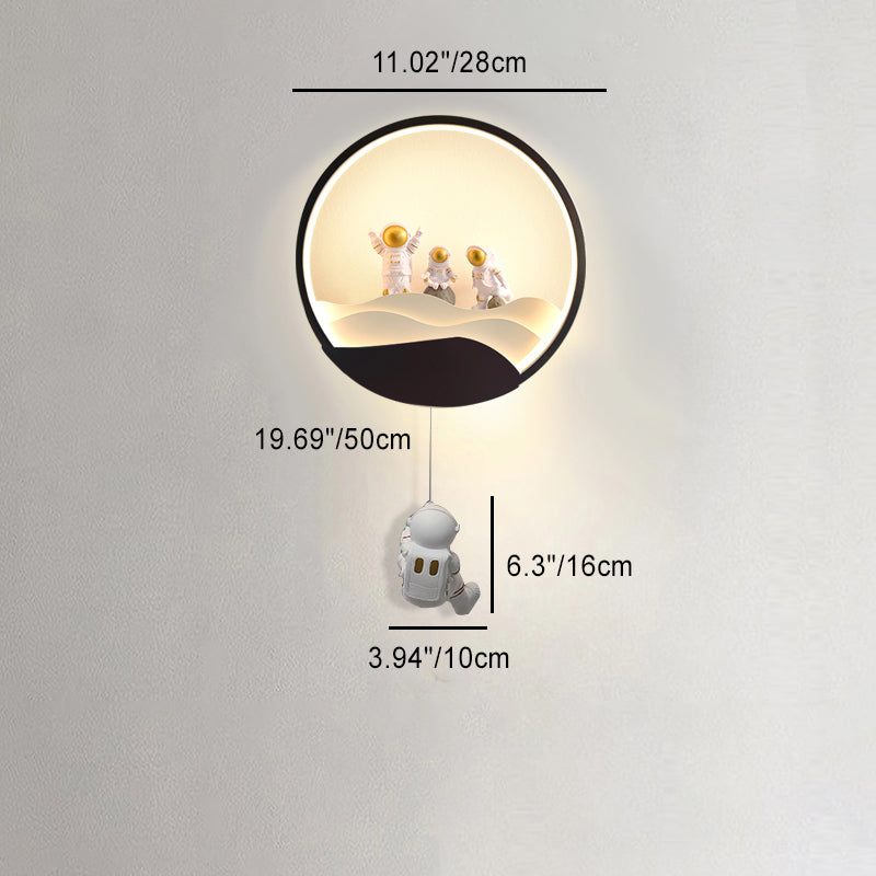 Contemporary Creative Kids Astronaut Rotating Lunar Eclipse Silicone Resin Aluminum LED Wall Sconce Lamp For Bedroom Cuvalon