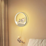 Contemporary Creative Kids Astronaut Rotating Lunar Eclipse Silicone Resin Aluminum LED Wall Sconce Lamp For Bedroom Cuvalon