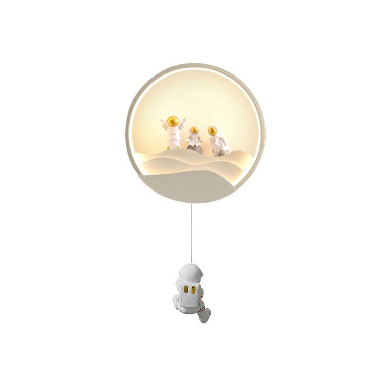Contemporary Creative Kids Astronaut Rotating Lunar Eclipse Silicone Resin Aluminum LED Wall Sconce Lamp For Bedroom Cuvalon
