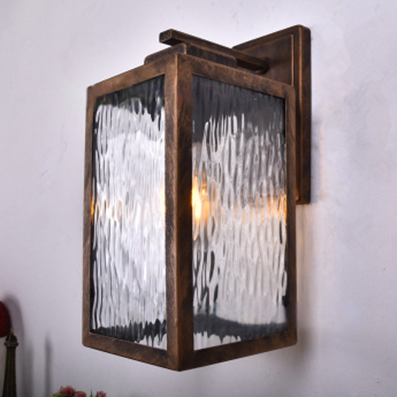 Contemporary Scandinavian Waterproof Rectangle Square Aqua Glass Iron 1-Light Outdoor Wall Sconce Lamp For Garden Cuvalon