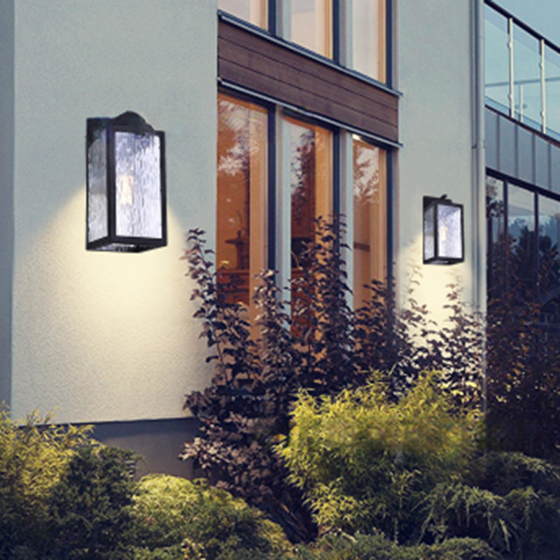 Contemporary Scandinavian Waterproof Rectangle Square Aqua Glass Iron 1-Light Outdoor Wall Sconce Lamp For Garden Cuvalon