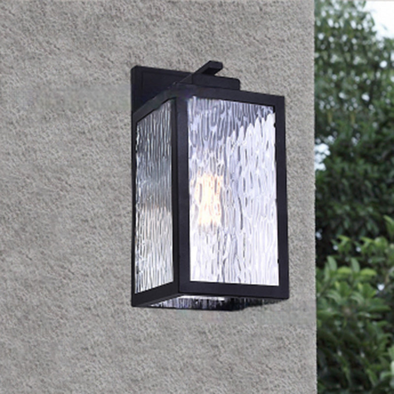 Contemporary Scandinavian Waterproof Rectangle Square Aqua Glass Iron 1-Light Outdoor Wall Sconce Lamp For Garden Cuvalon
