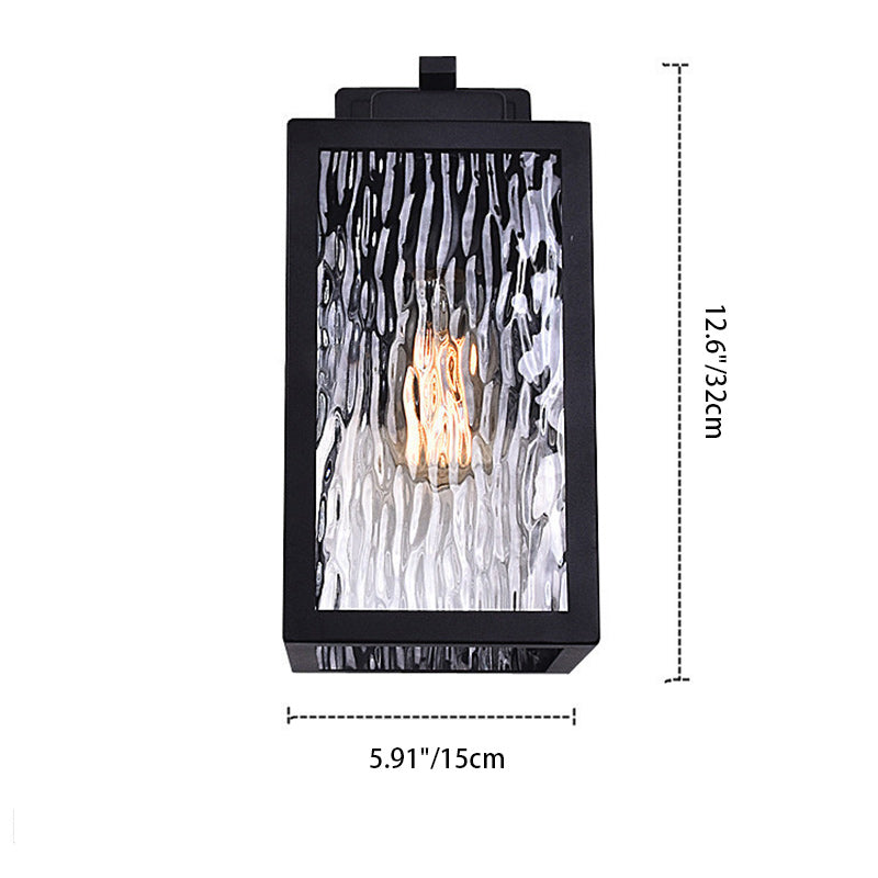 Contemporary Scandinavian Waterproof Rectangle Square Aqua Glass Iron 1-Light Outdoor Wall Sconce Lamp For Garden Cuvalon