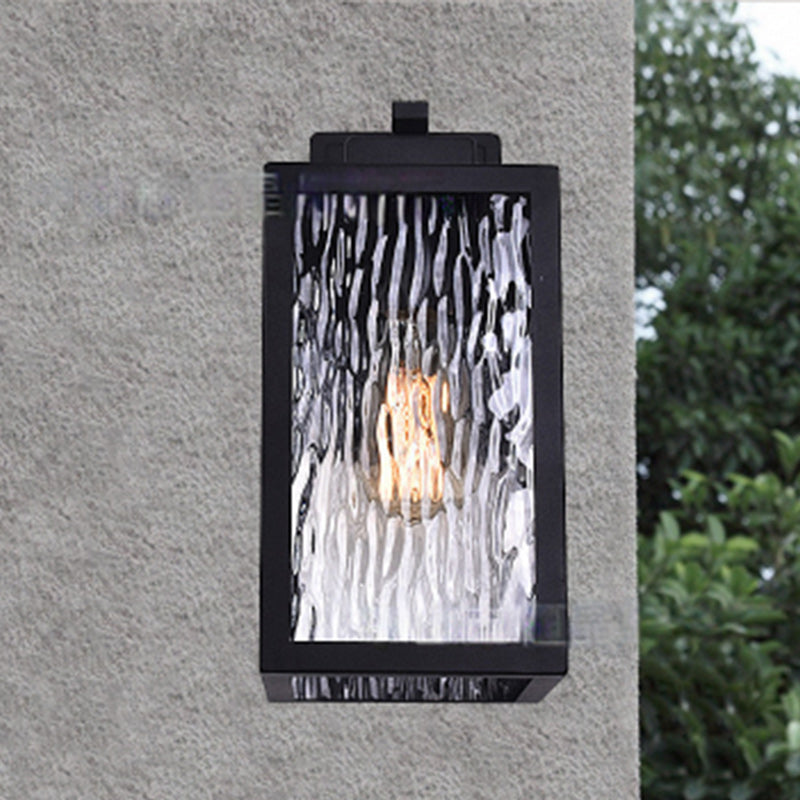 Contemporary Scandinavian Waterproof Rectangle Square Aqua Glass Iron 1-Light Outdoor Wall Sconce Lamp For Garden Cuvalon