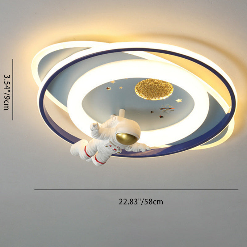 Contemporary Creative Cartoon Kids Astronaut Rocket Princess Round Oval Iron Acrylic LED Flush Mount Ceiling Light For Bedroom Cuvalon