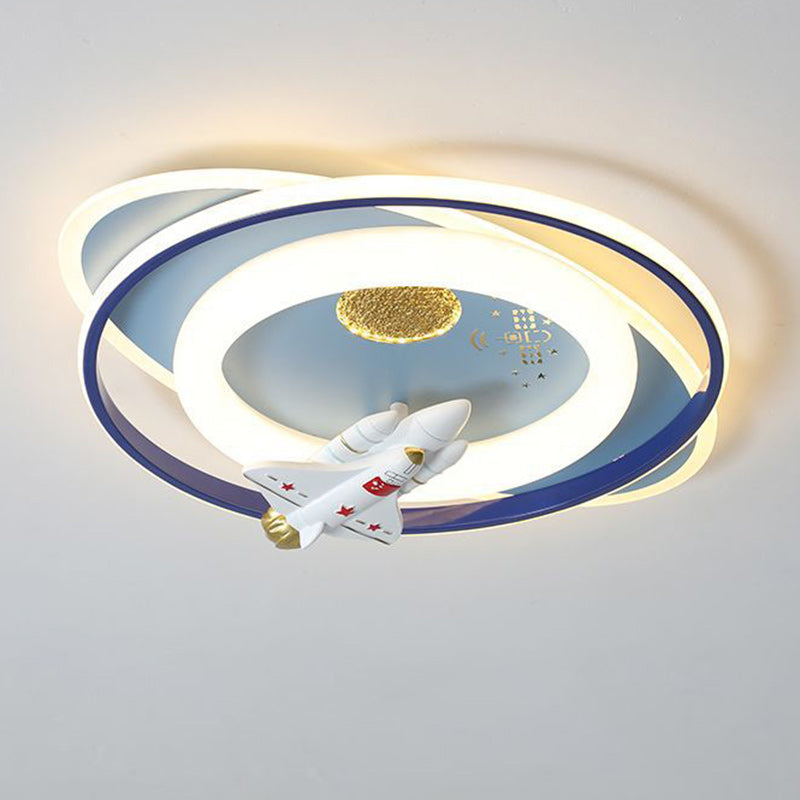 Contemporary Creative Cartoon Kids Astronaut Rocket Princess Round Oval Iron Acrylic LED Flush Mount Ceiling Light For Bedroom Cuvalon