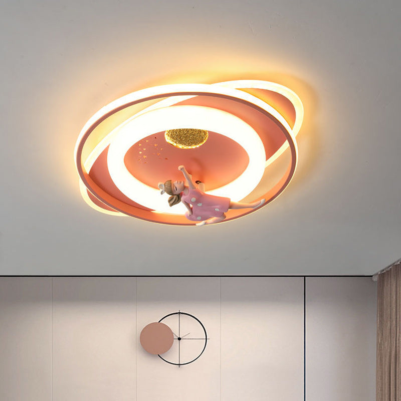 Contemporary Creative Cartoon Kids Astronaut Rocket Princess Round Oval Iron Acrylic LED Flush Mount Ceiling Light For Bedroom Cuvalon