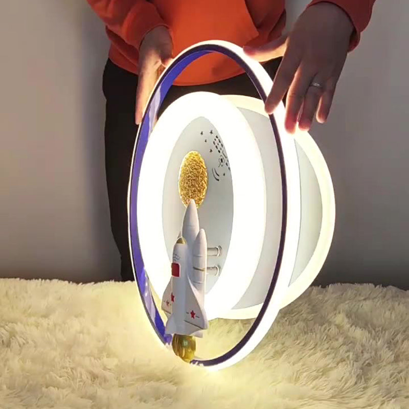 Contemporary Creative Cartoon Kids Astronaut Rocket Princess Round Oval Iron Acrylic LED Flush Mount Ceiling Light For Bedroom Cuvalon