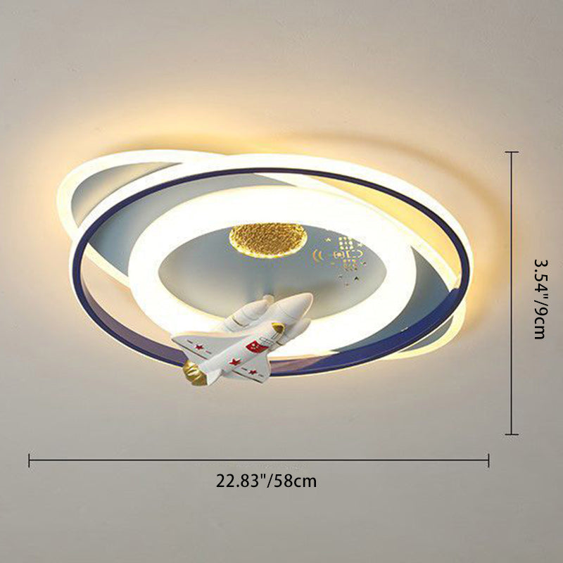Contemporary Creative Cartoon Kids Astronaut Rocket Princess Round Oval Iron Acrylic LED Flush Mount Ceiling Light For Bedroom Cuvalon