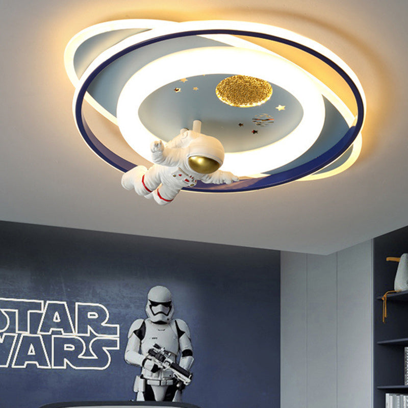 Contemporary Creative Cartoon Kids Astronaut Rocket Princess Round Oval Iron Acrylic LED Flush Mount Ceiling Light For Bedroom Cuvalon
