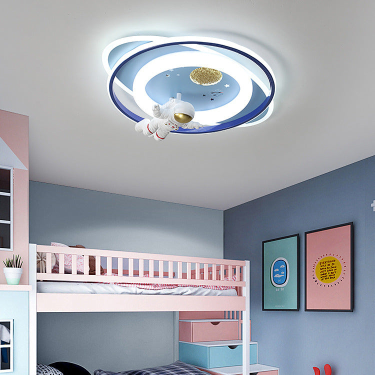 Contemporary Creative Cartoon Kids Astronaut Rocket Princess Round Oval Iron Acrylic LED Flush Mount Ceiling Light For Bedroom Cuvalon