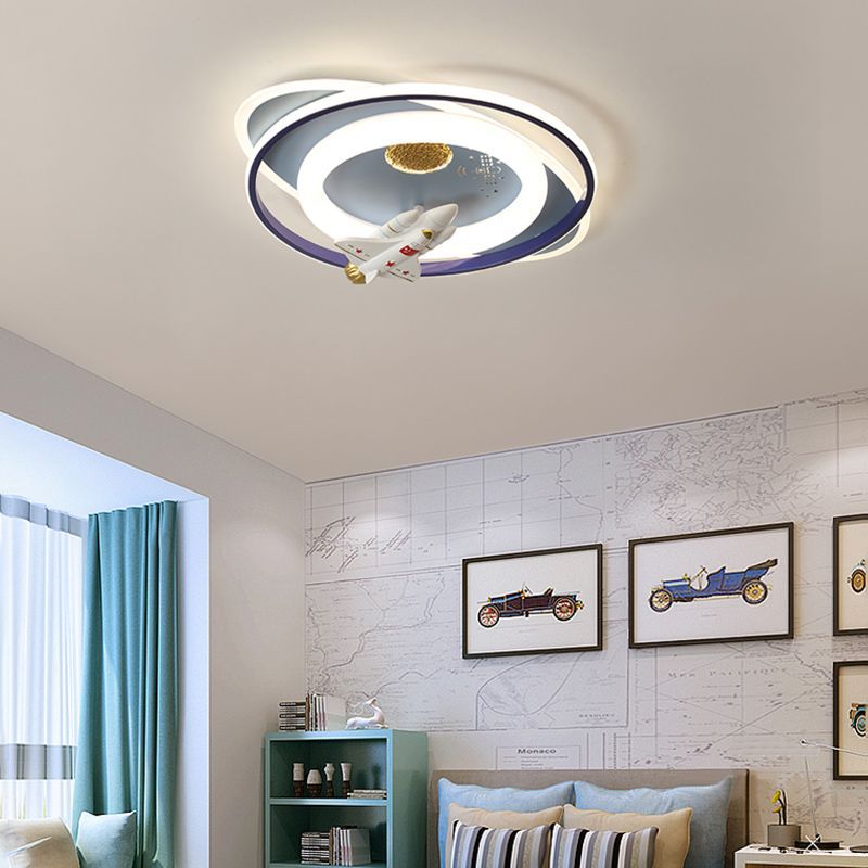Contemporary Creative Cartoon Kids Astronaut Rocket Princess Round Oval Iron Acrylic LED Flush Mount Ceiling Light For Bedroom Cuvalon