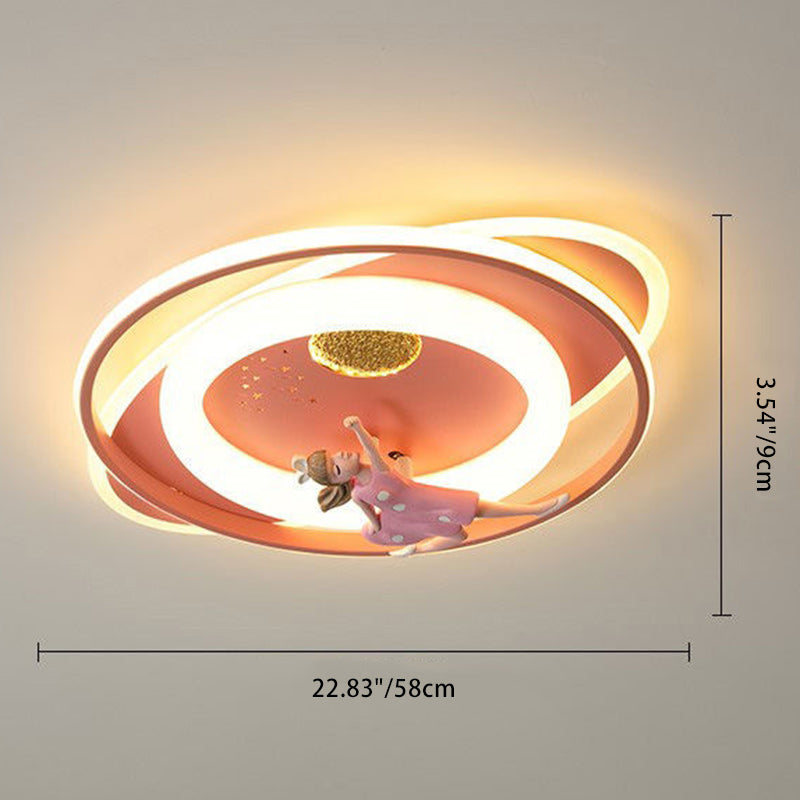 Contemporary Creative Cartoon Kids Astronaut Rocket Princess Round Oval Iron Acrylic LED Flush Mount Ceiling Light For Bedroom Cuvalon