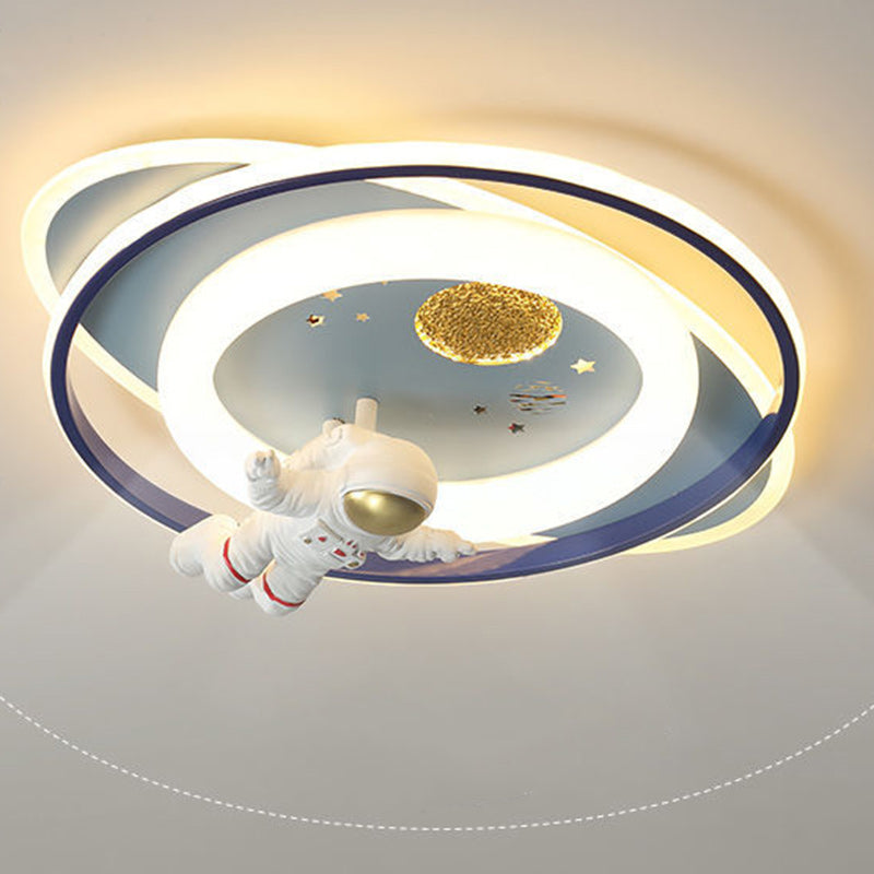 Contemporary Creative Cartoon Kids Astronaut Rocket Princess Round Oval Iron Acrylic LED Flush Mount Ceiling Light For Bedroom Cuvalon