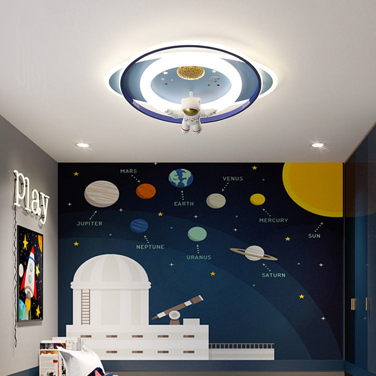 Contemporary Creative Cartoon Kids Astronaut Rocket Princess Round Oval Iron Acrylic LED Flush Mount Ceiling Light For Bedroom Cuvalon
