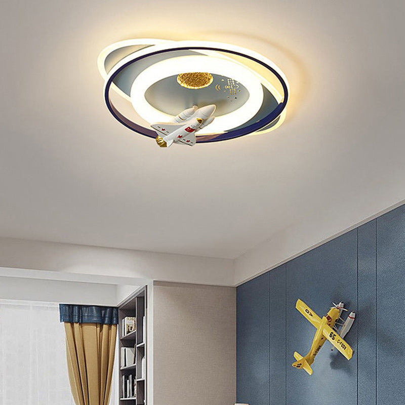 Contemporary Creative Cartoon Kids Astronaut Rocket Princess Round Oval Iron Acrylic LED Flush Mount Ceiling Light For Bedroom Cuvalon