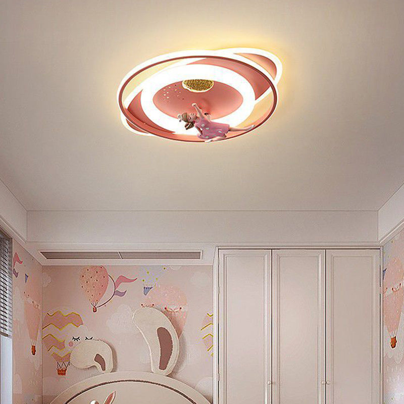 Contemporary Creative Cartoon Kids Astronaut Rocket Princess Round Oval Iron Acrylic LED Flush Mount Ceiling Light For Bedroom Cuvalon