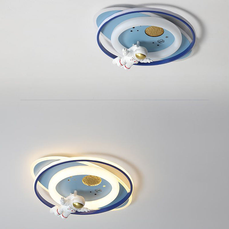 Contemporary Creative Cartoon Kids Astronaut Rocket Princess Round Oval Iron Acrylic LED Flush Mount Ceiling Light For Bedroom Cuvalon