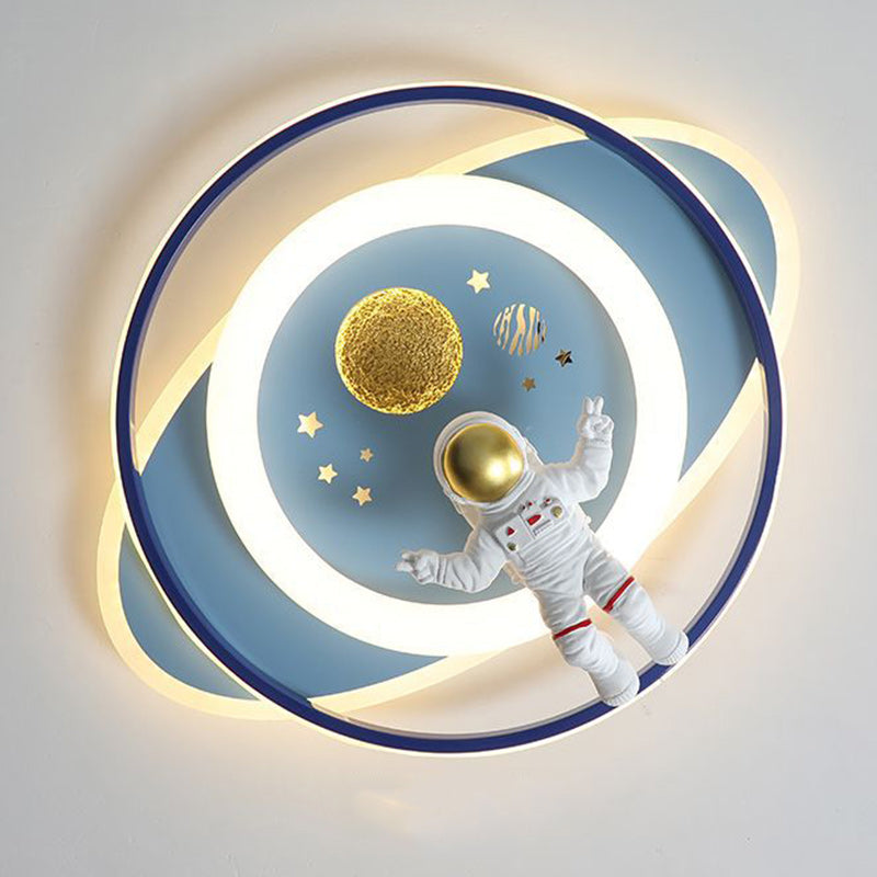 Contemporary Creative Cartoon Kids Astronaut Rocket Princess Round Oval Iron Acrylic LED Flush Mount Ceiling Light For Bedroom Cuvalon