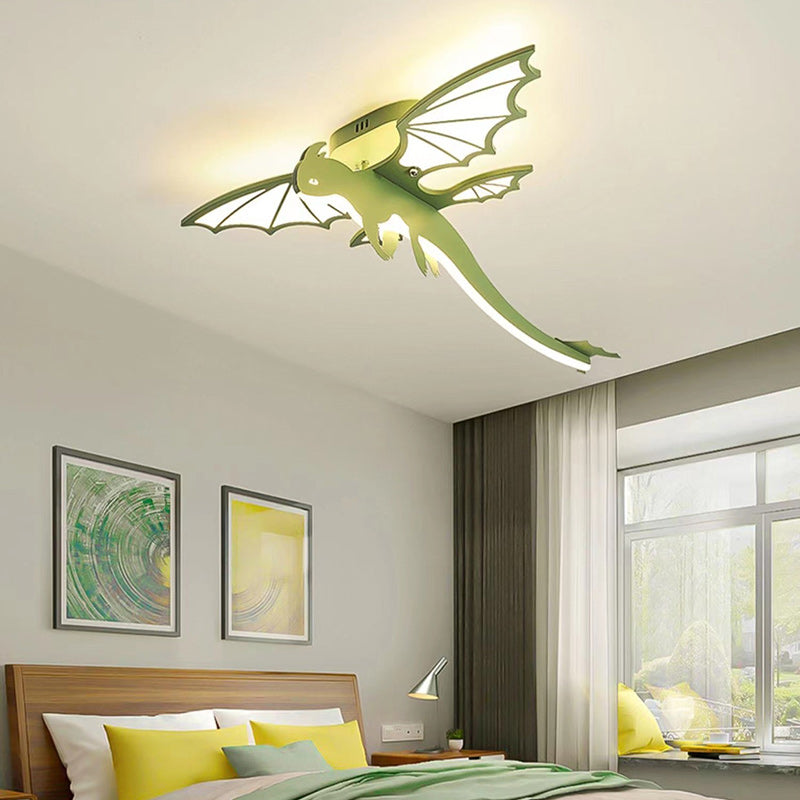 Contemporary Creative Cartoon Kids Dinosaur Oval Chassis Iron PVC Acrylic LED Semi-Flush Mount Ceiling Light Kids Light For Bedroom Cuvalon
