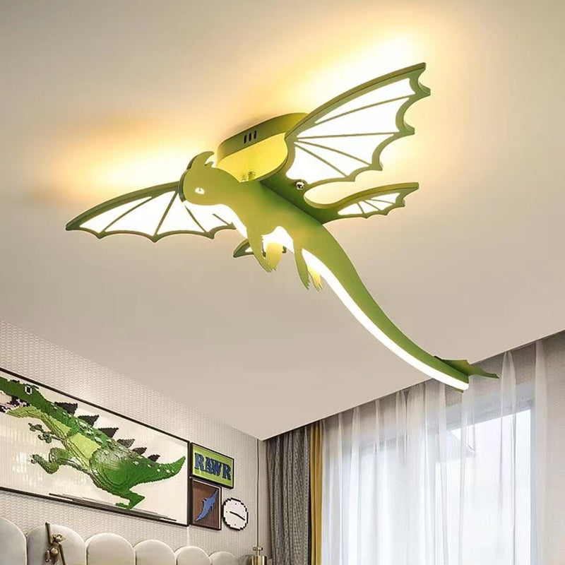 Contemporary Creative Cartoon Kids Dinosaur Oval Chassis Iron PVC Acrylic LED Semi-Flush Mount Ceiling Light Kids Light For Bedroom Cuvalon
