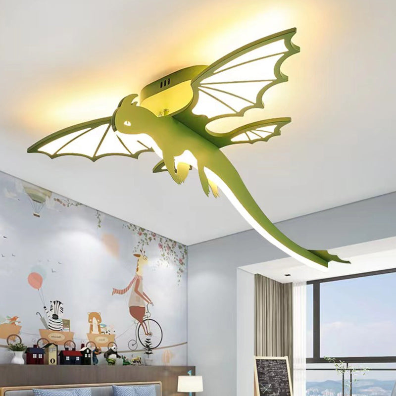 Contemporary Creative Cartoon Kids Dinosaur Oval Chassis Iron PVC Acrylic LED Semi-Flush Mount Ceiling Light Kids Light For Bedroom Cuvalon