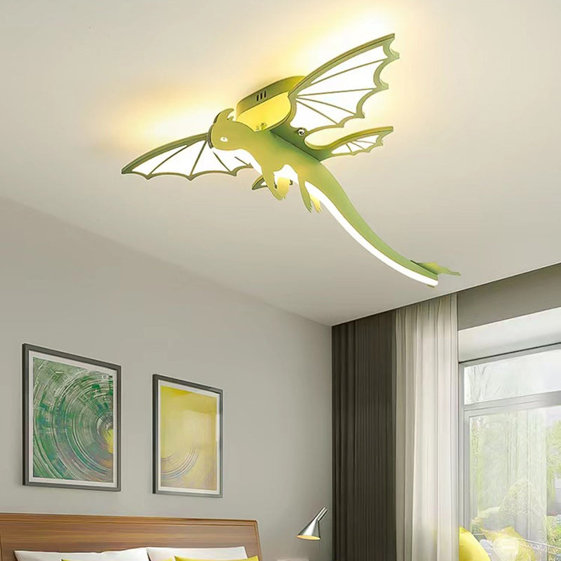 Contemporary Creative Cartoon Kids Dinosaur Oval Chassis Iron PVC Acrylic LED Semi-Flush Mount Ceiling Light Kids Light For Bedroom Cuvalon