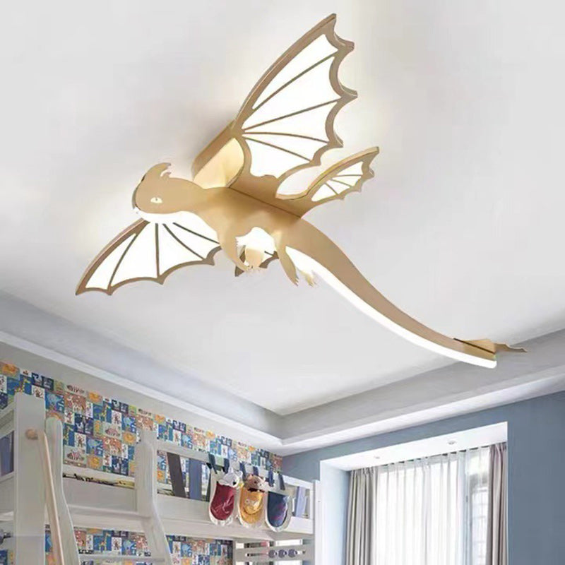 Contemporary Creative Cartoon Kids Dinosaur Oval Chassis Iron PVC Acrylic LED Semi-Flush Mount Ceiling Light Kids Light For Bedroom Cuvalon