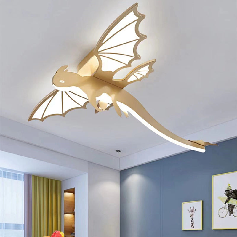 Contemporary Creative Cartoon Kids Dinosaur Oval Chassis Iron PVC Acrylic LED Semi-Flush Mount Ceiling Light Kids Light For Bedroom Cuvalon