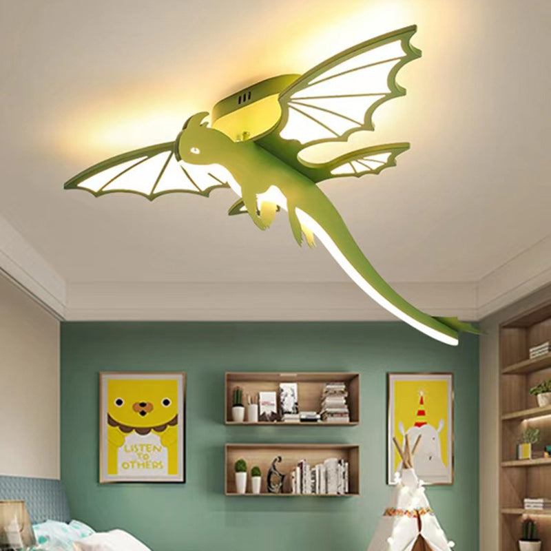 Contemporary Creative Cartoon Kids Dinosaur Oval Chassis Iron PVC Acrylic LED Semi-Flush Mount Ceiling Light Kids Light For Bedroom Cuvalon