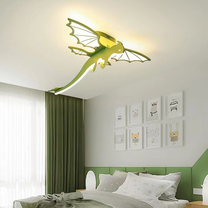 Contemporary Creative Cartoon Kids Dinosaur Oval Chassis Iron PVC Acrylic LED Semi-Flush Mount Ceiling Light Kids Light For Bedroom Cuvalon