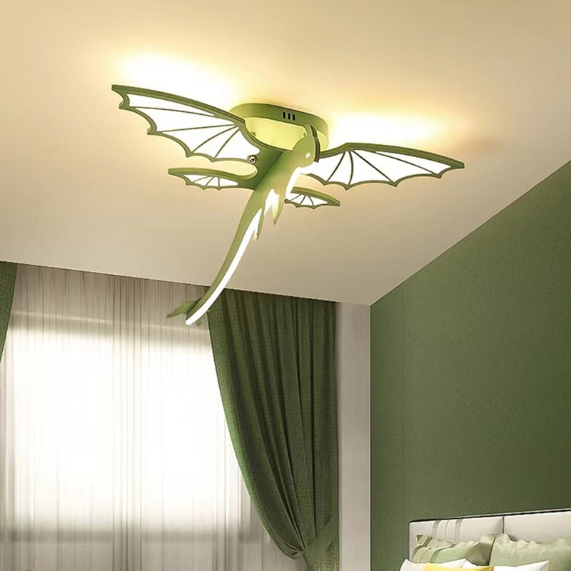 Contemporary Creative Cartoon Kids Dinosaur Oval Chassis Iron PVC Acrylic LED Semi-Flush Mount Ceiling Light Kids Light For Bedroom Cuvalon