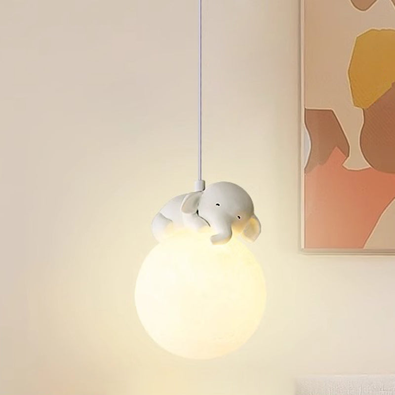 Modern Minimalist Cartoon Kids Moon Cute Animal Bear Rabbit Dog Elephant Sheep Resin Hardware PE 1-Light Pendant Light For Bedroom Cuvalon