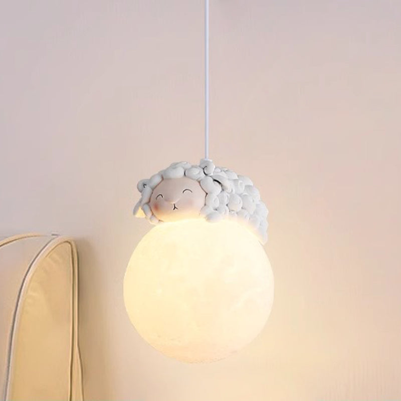 Modern Minimalist Cartoon Kids Moon Cute Animal Bear Rabbit Dog Elephant Sheep Resin Hardware PE 1-Light Pendant Light For Bedroom Cuvalon