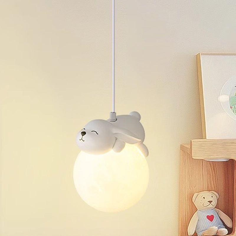 Modern Minimalist Cartoon Kids Moon Cute Animal Bear Rabbit Dog Elephant Sheep Resin Hardware PE 1-Light Pendant Light For Bedroom Cuvalon