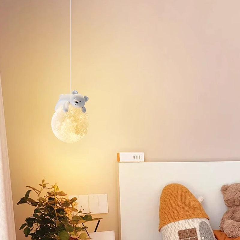 Modern Minimalist Cartoon Kids Moon Cute Animal Bear Rabbit Dog Elephant Sheep Resin Hardware PE 1-Light Pendant Light For Bedroom Cuvalon