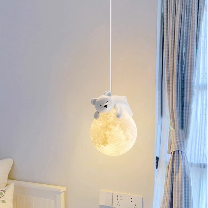 Modern Minimalist Cartoon Kids Moon Cute Animal Bear Rabbit Dog Elephant Sheep Resin Hardware PE 1-Light Pendant Light For Bedroom Cuvalon