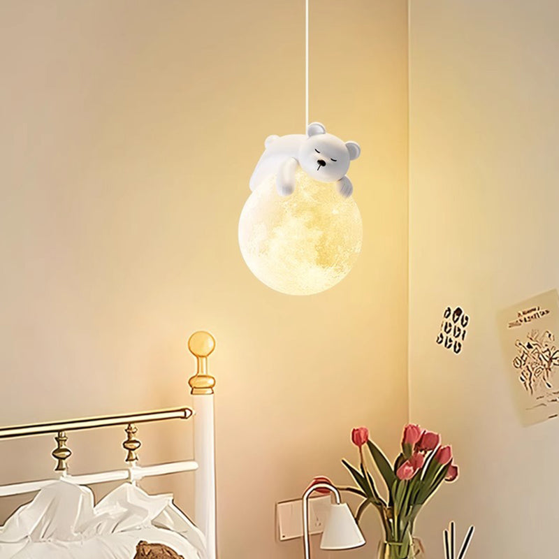 Modern Minimalist Cartoon Kids Moon Cute Animal Bear Rabbit Dog Elephant Sheep Resin Hardware PE 1-Light Pendant Light For Bedroom Cuvalon