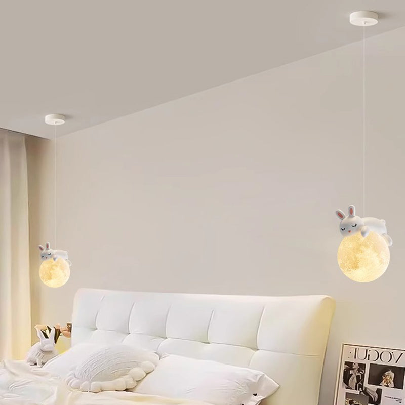 Modern Minimalist Cartoon Kids Moon Cute Animal Bear Rabbit Dog Elephant Sheep Resin Hardware PE 1-Light Pendant Light For Bedroom Cuvalon