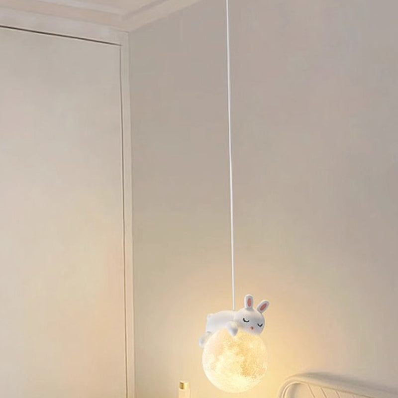 Modern Minimalist Cartoon Kids Moon Cute Animal Bear Rabbit Dog Elephant Sheep Resin Hardware PE 1-Light Pendant Light For Bedroom Cuvalon