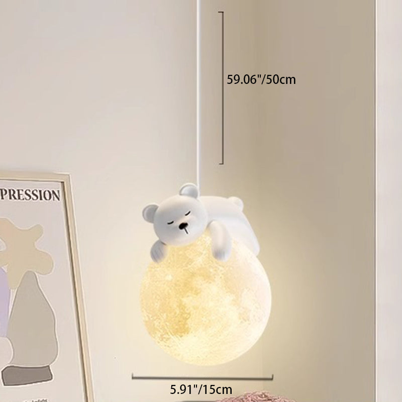 Modern Minimalist Cartoon Kids Moon Cute Animal Bear Rabbit Dog Elephant Sheep Resin Hardware PE 1-Light Pendant Light For Bedroom Cuvalon